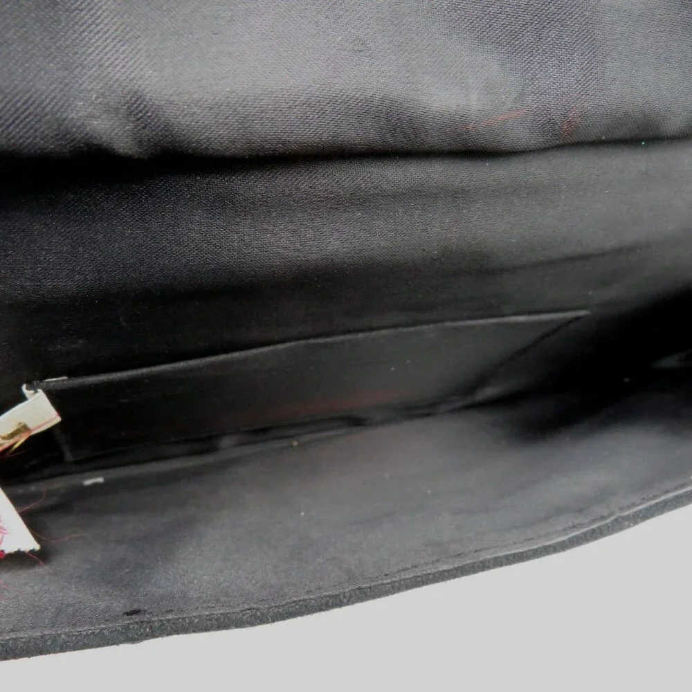 Lennox Bags Purse Black Faux Suede Gold Tone Trim Hand Strap‎ Vintage Snap Close